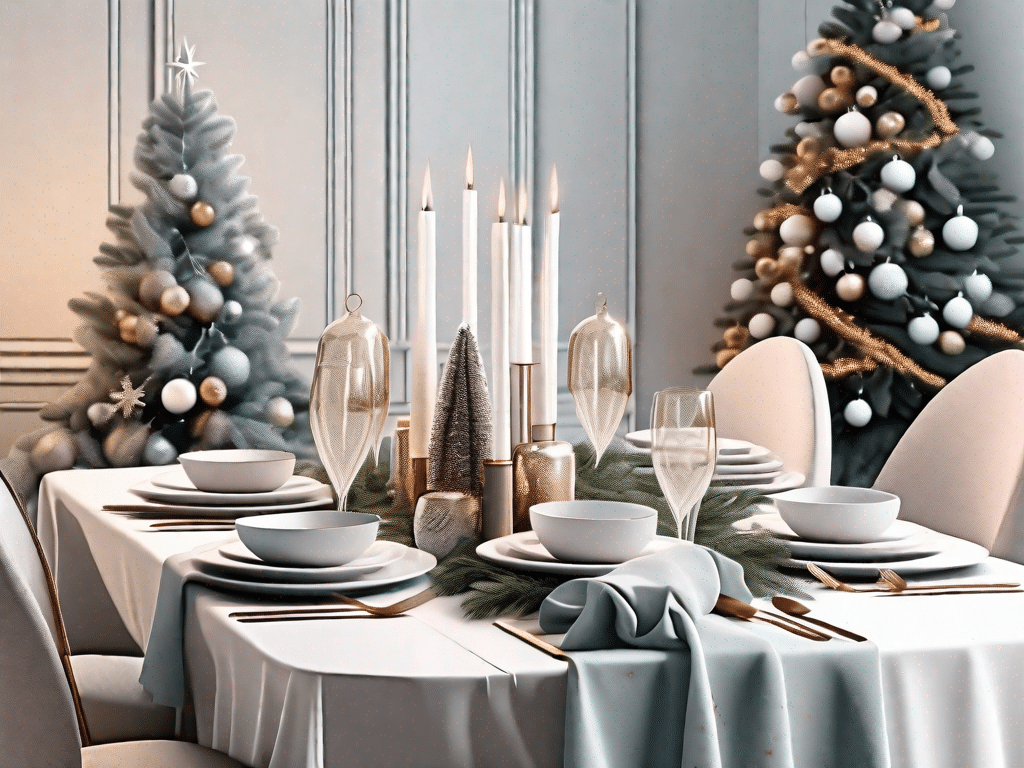 A beautifully decorated christmas table featuring elegant tableware