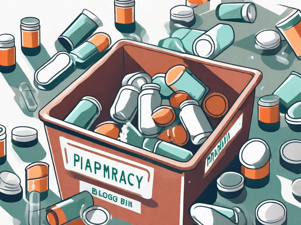 A variety of expired pill bottles and medicine containers being dropped into a designated disposal bin