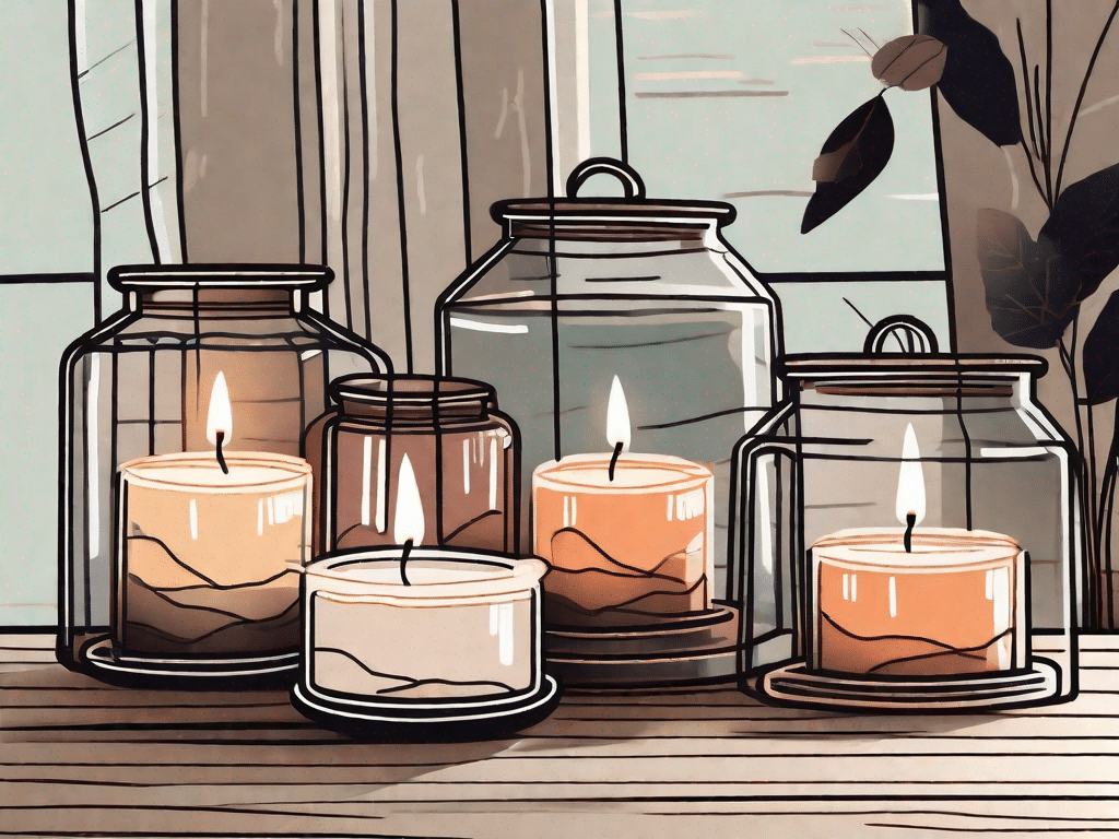 A variety of scented candles in different shaped glass jars