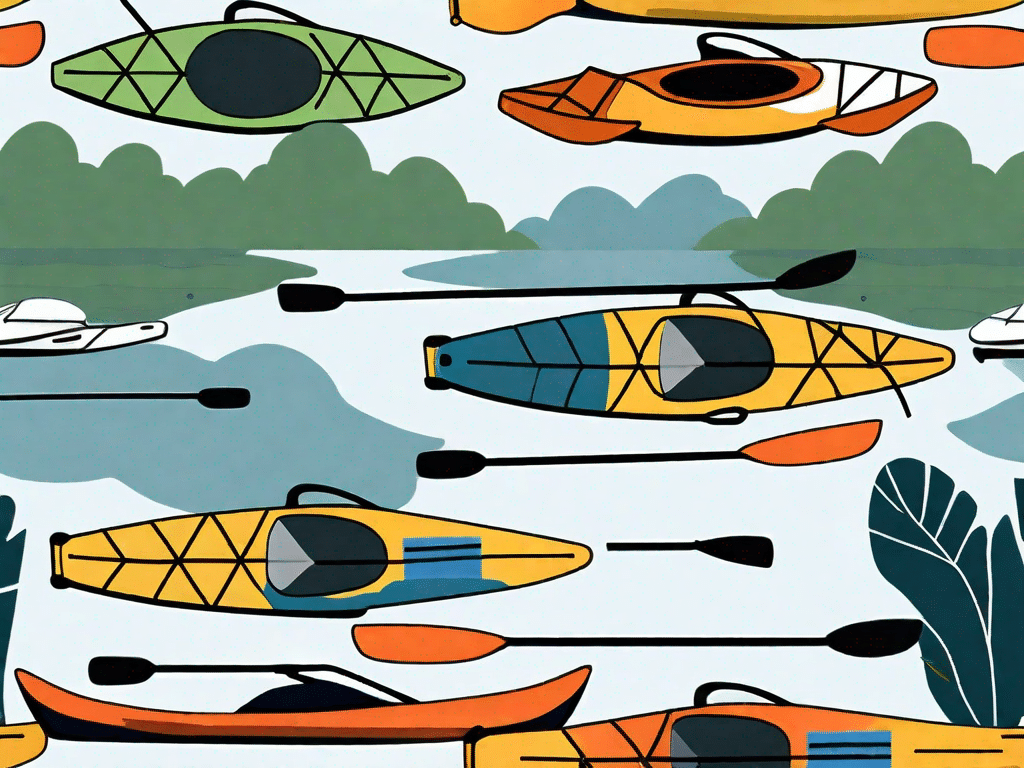 A serene river scene with a kayak