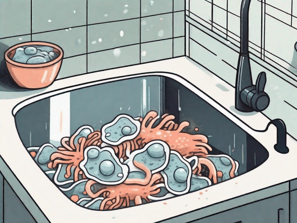 A dish towel teeming with cartoonish bacteria
