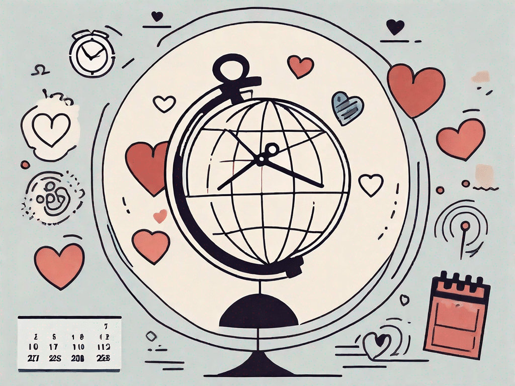 A globe with various dating symbols like hearts