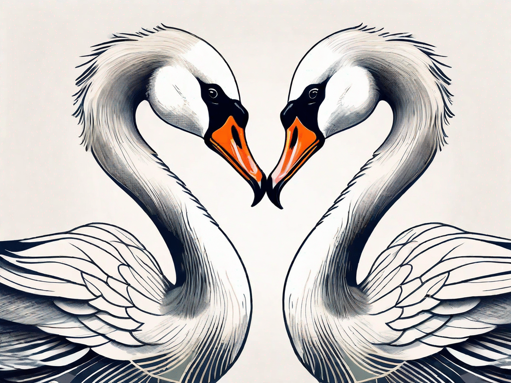 A pair of swans forming a heart shape with their necks