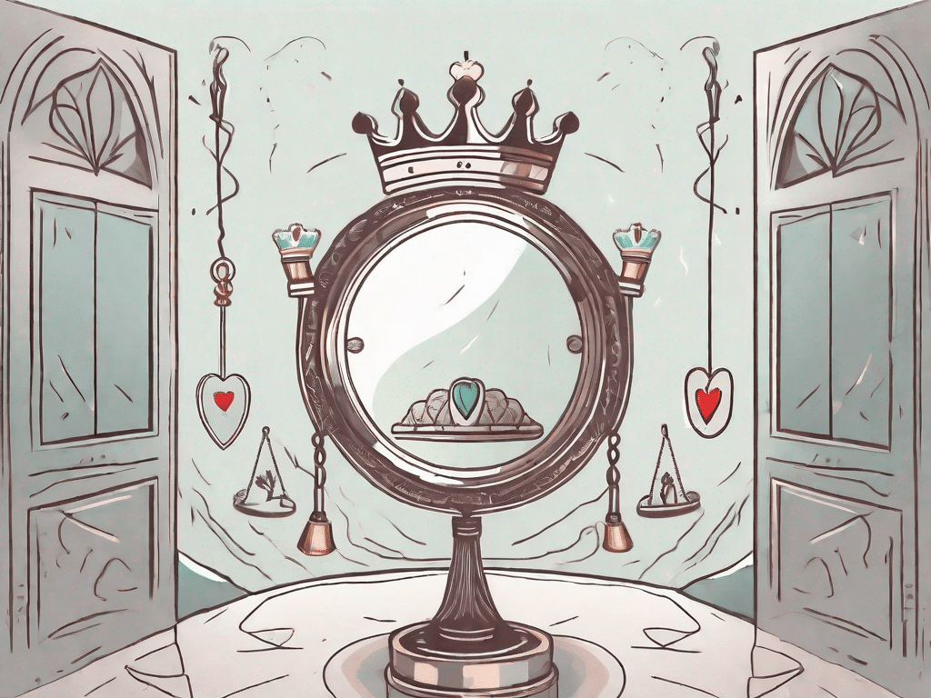 A mirror reflecting a crown