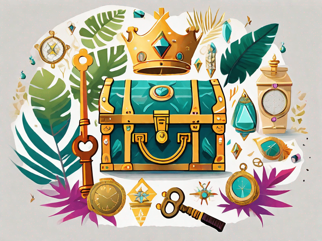 An assortment of hidden treasures such as a jeweled crown