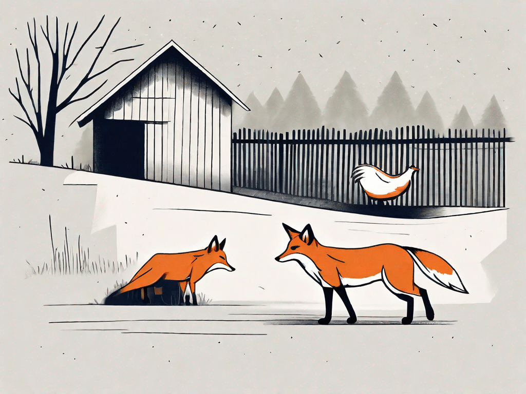 A fox stealthily approaching a hen house at night