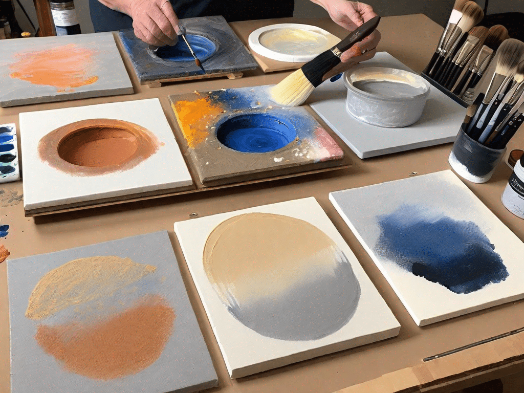 Four different painting techniques (such as stippling
