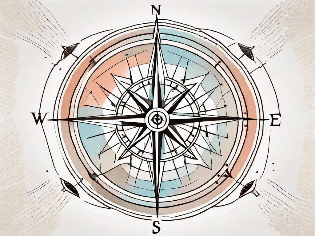 A compass surrounded by multiple interlinked hearts