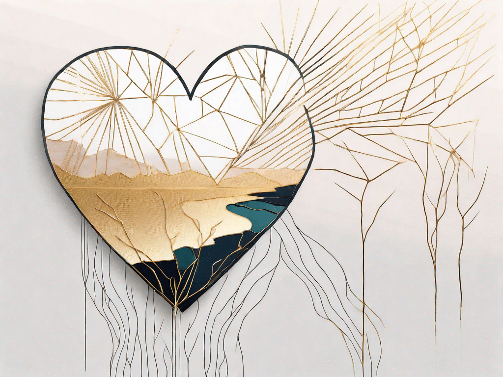 A shattered heart mending itself with golden threads