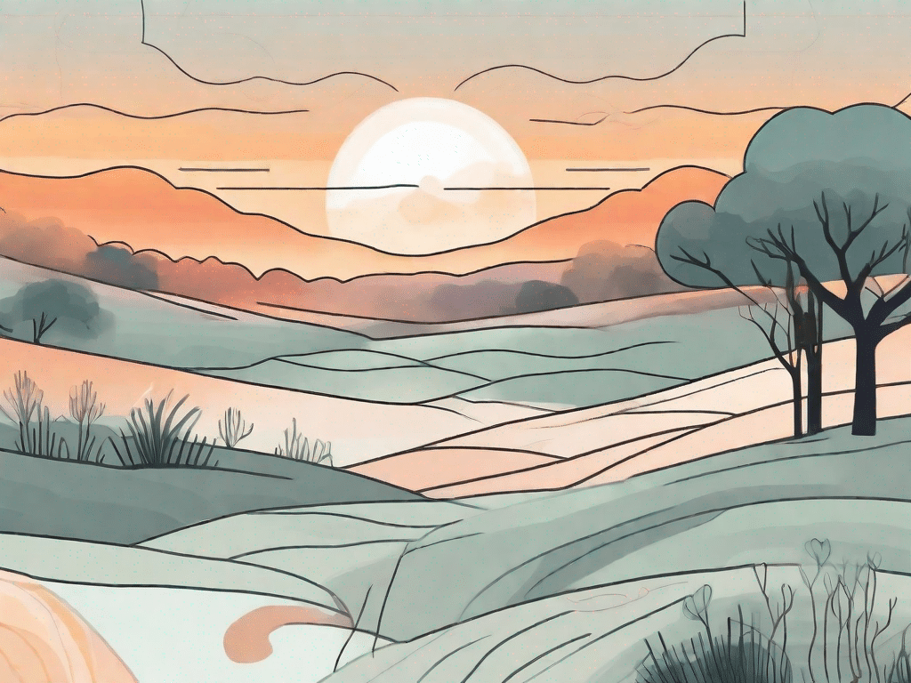 A serene landscape with a sunset
