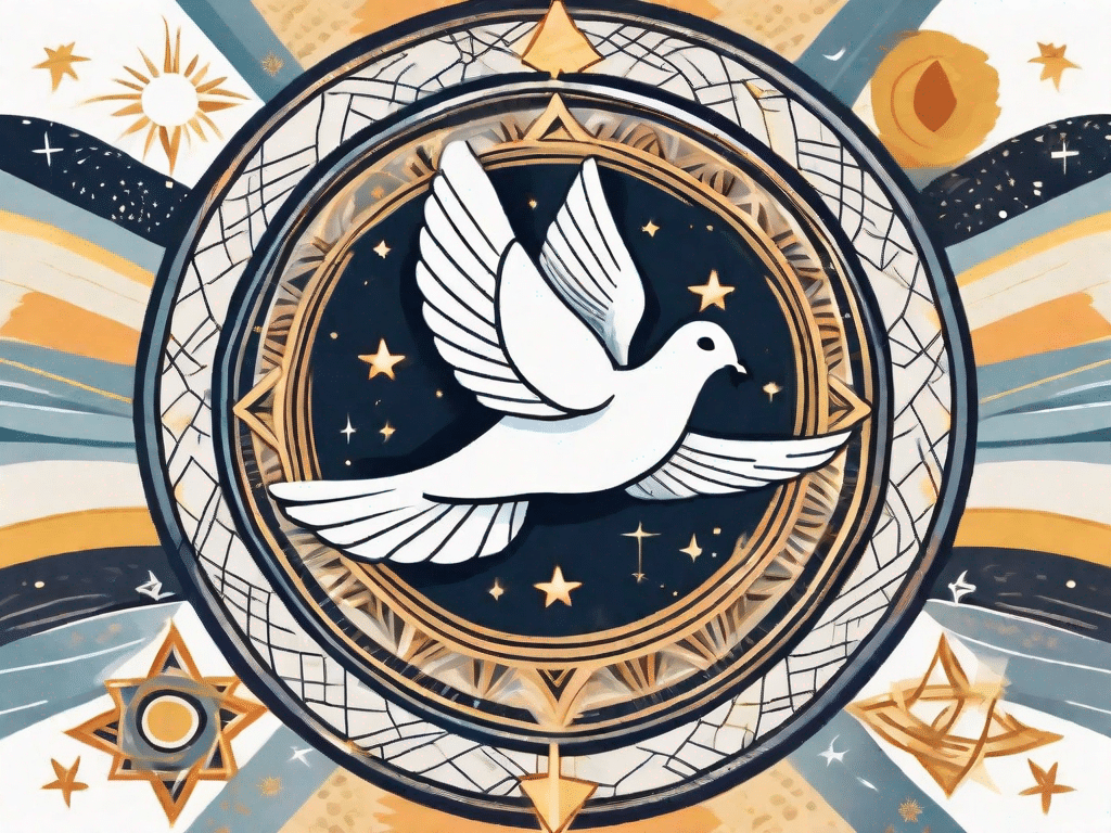A symbolic dove carrying a scroll in its beak