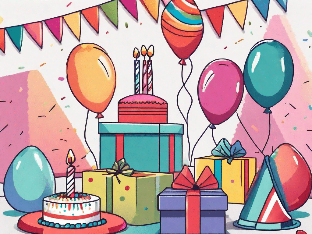 A festive and colorful birthday scene with balloons