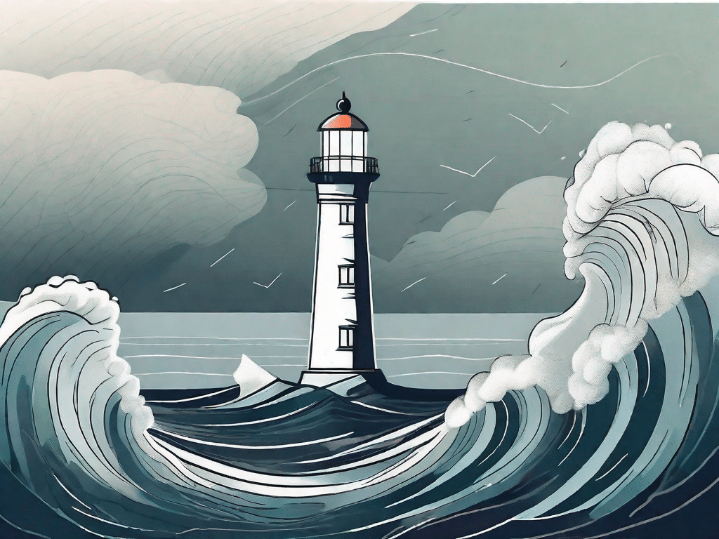 A stormy sea with a lighthouse standing firm