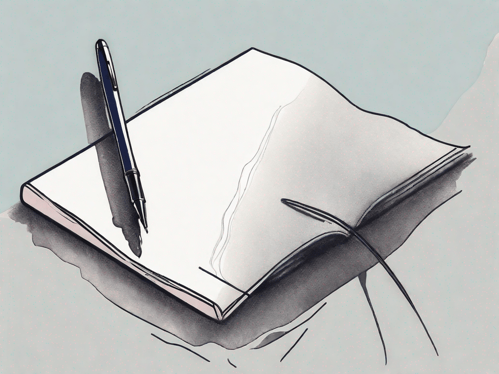A pen elegantly poised above a blank notebook