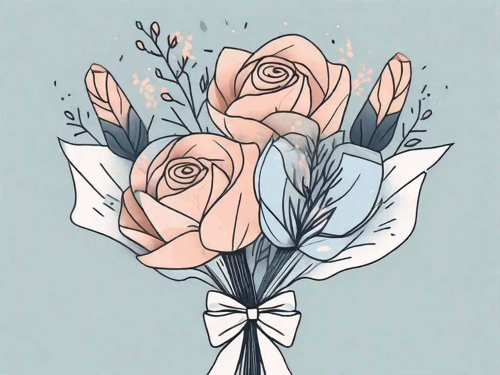 A bouquet of flowers with half being masculine symbols and the other half feminine symbols