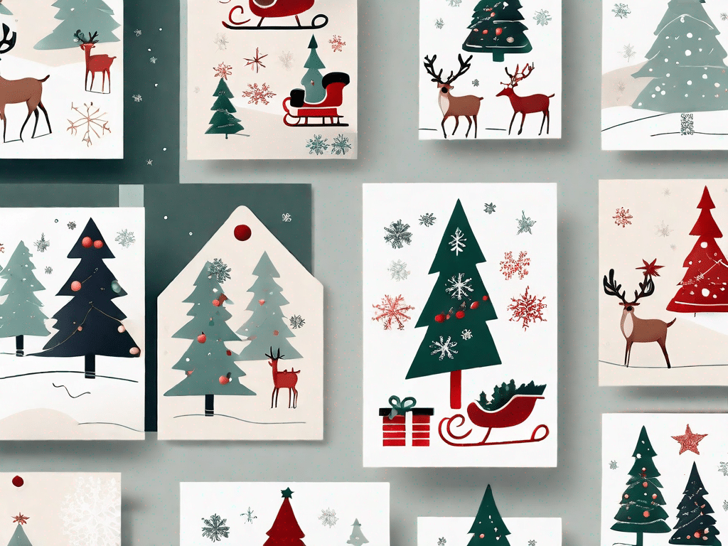 A festive scene with various christmas cards displayed