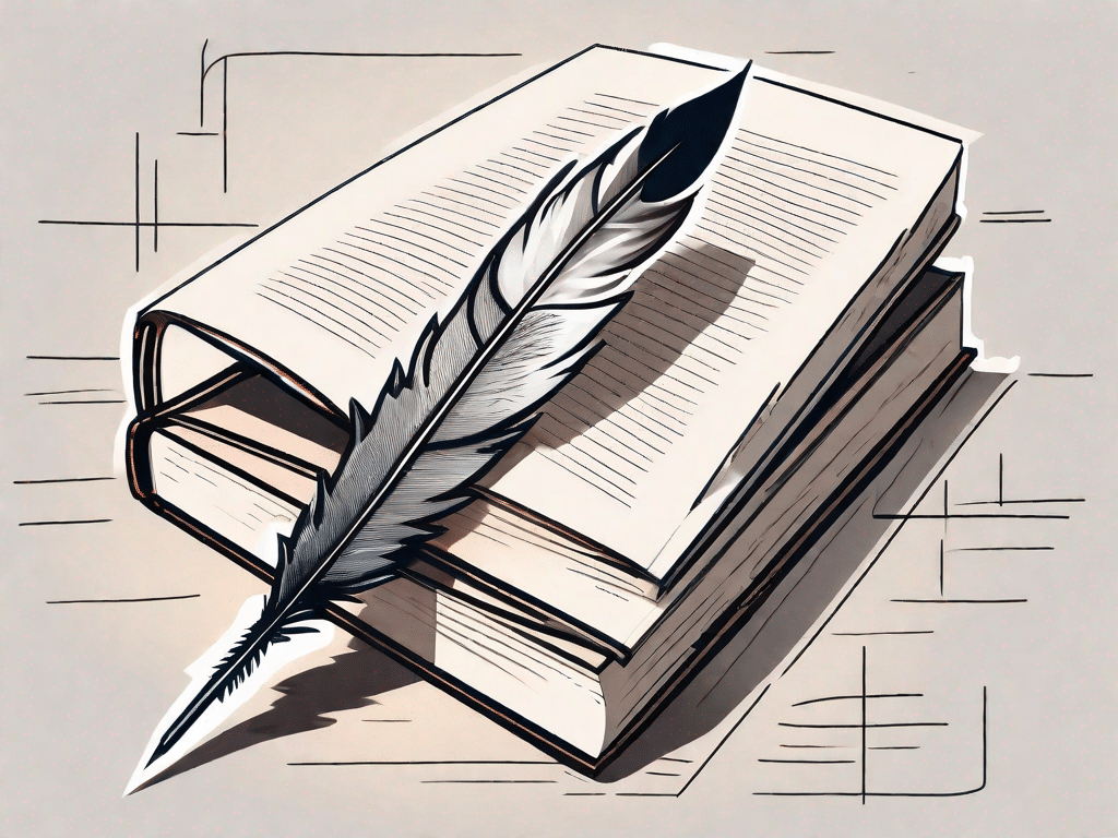 A quill pen poised over a condensed version of a larger book