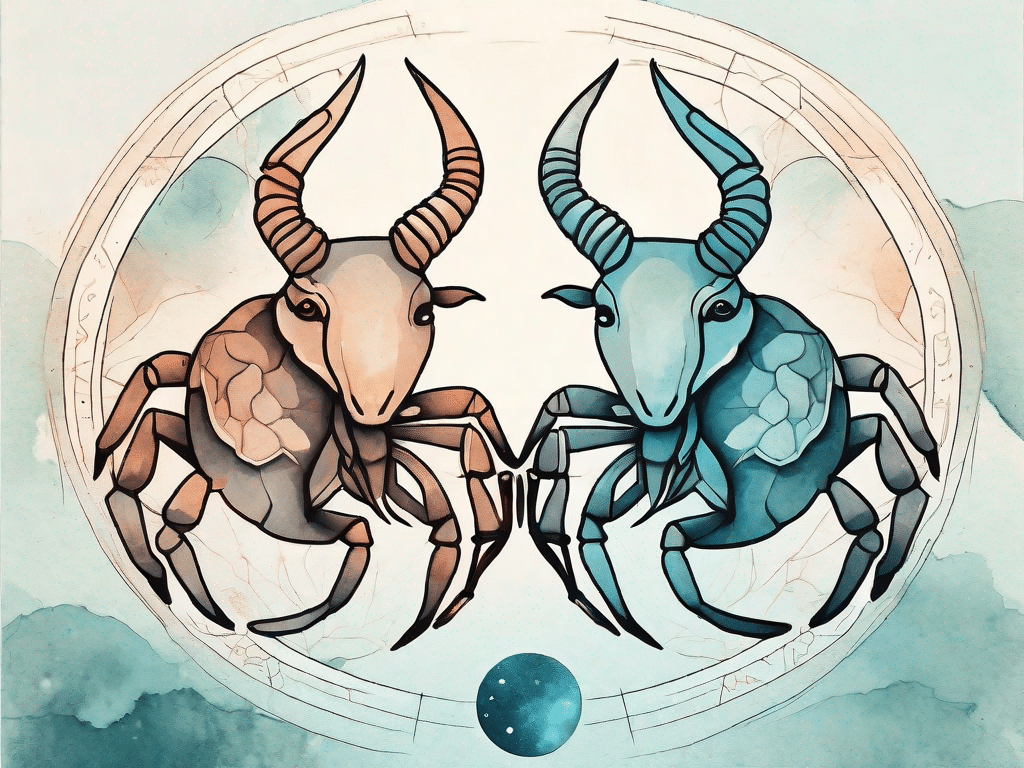 The capricorn zodiac symbol (a sea-goat) and the cancer zodiac symbol (a crab)