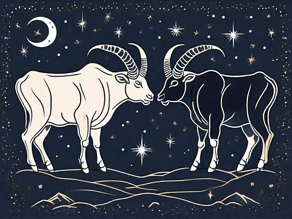 A taurus bull and a scorpio scorpion together under a starry sky
