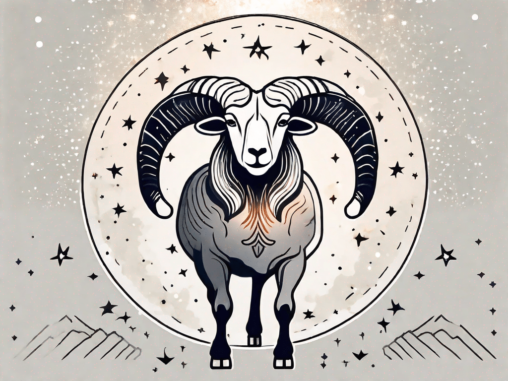 The aries zodiac symbol (the ram) against a backdrop of stars