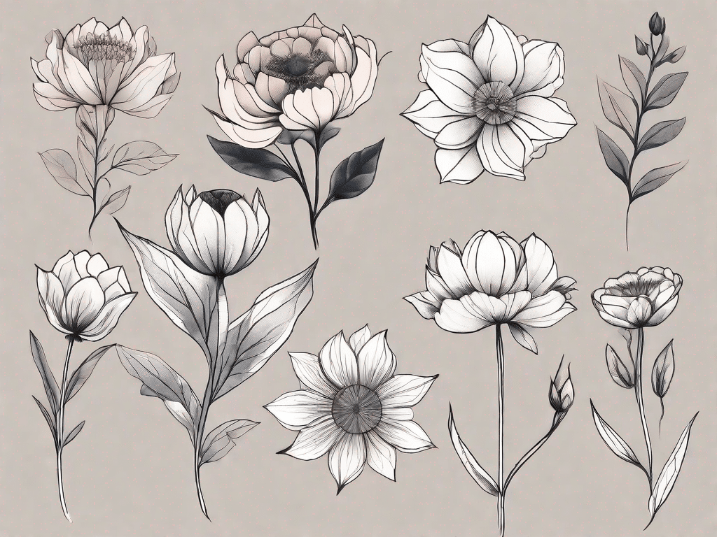 A variety of birth flowers intricately designed as tattoos