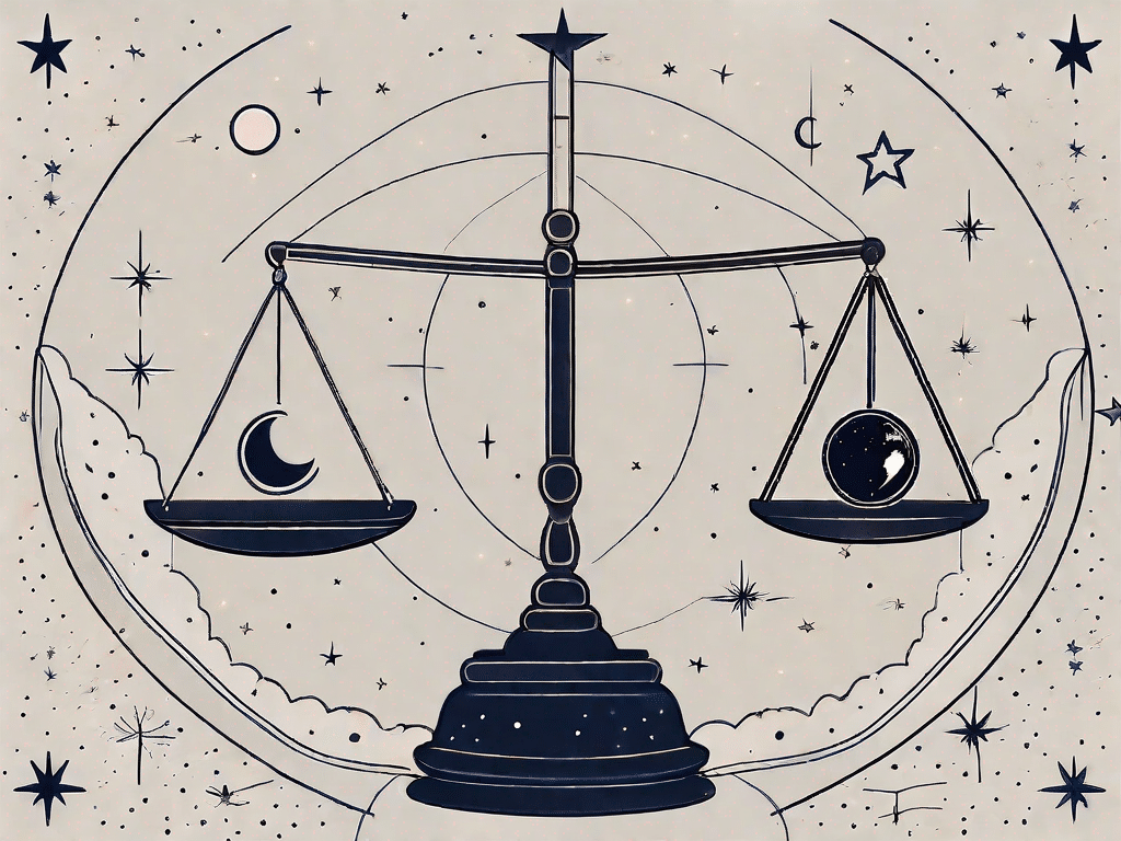A balanced scale (symbolizing libra) against a backdrop of a starry sky