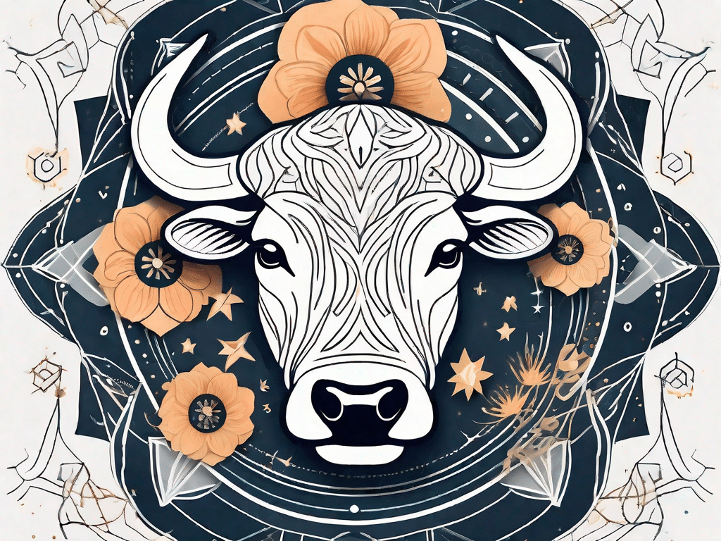 The taurus zodiac symbol (a bull) with astrological elements