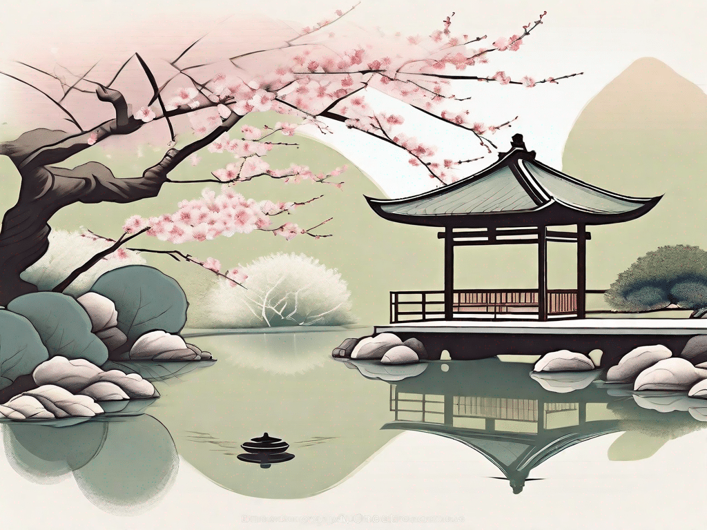 A tranquil japanese garden with a pond