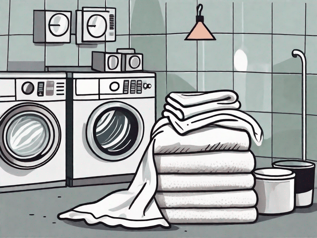 A stack of fluffy towels next to a washing machine