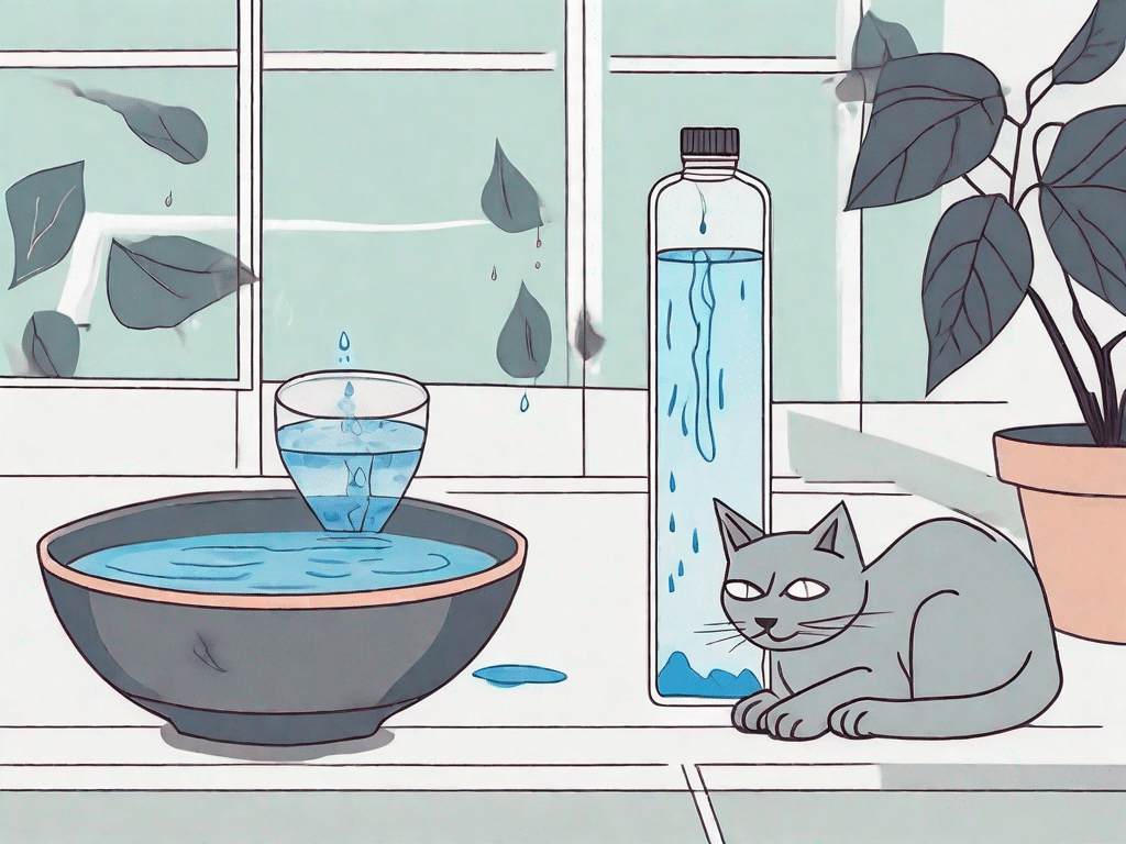 A dehydrated cat next to an untouched bowl of water