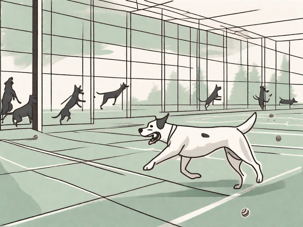 A dog calmly performing exercises like fetching a ball or running through an agility course