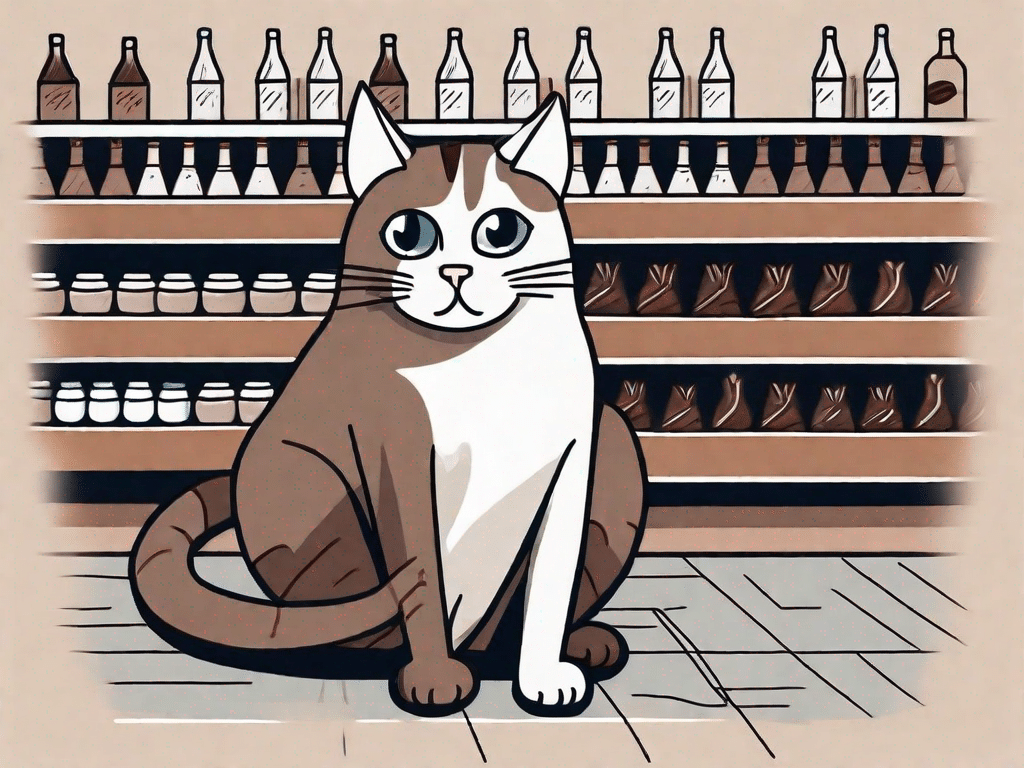 A worried-looking cat peering at a bar of chocolate