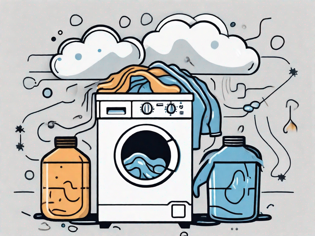 A washing machine with various symbols around it indicating common mistakes like excessive detergent