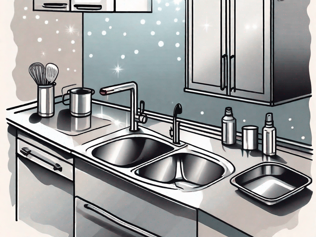 Various stainless steel items such as a sink