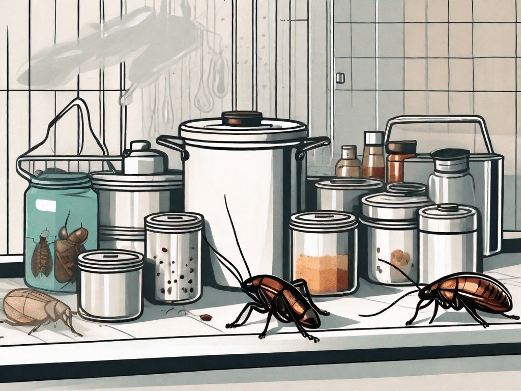 A kitchen scene with various pest control methods such as traps