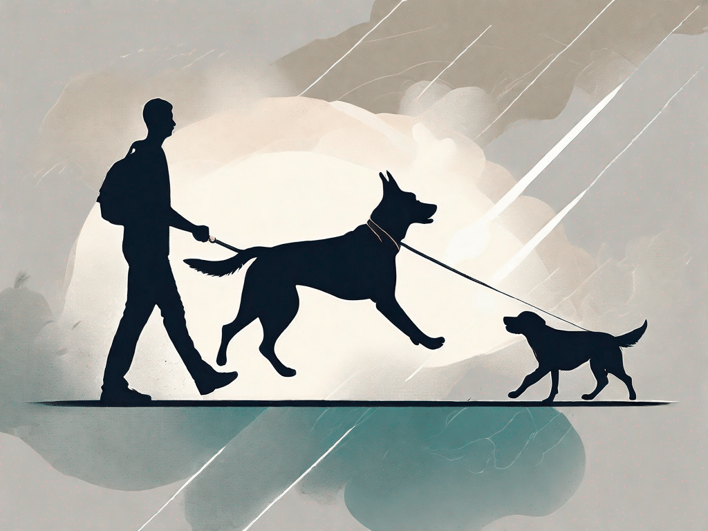 A dog and a human's silhouette engaged in activities like walking