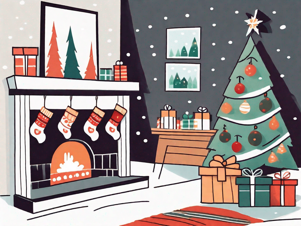 A cozy christmas scene with a fireplace