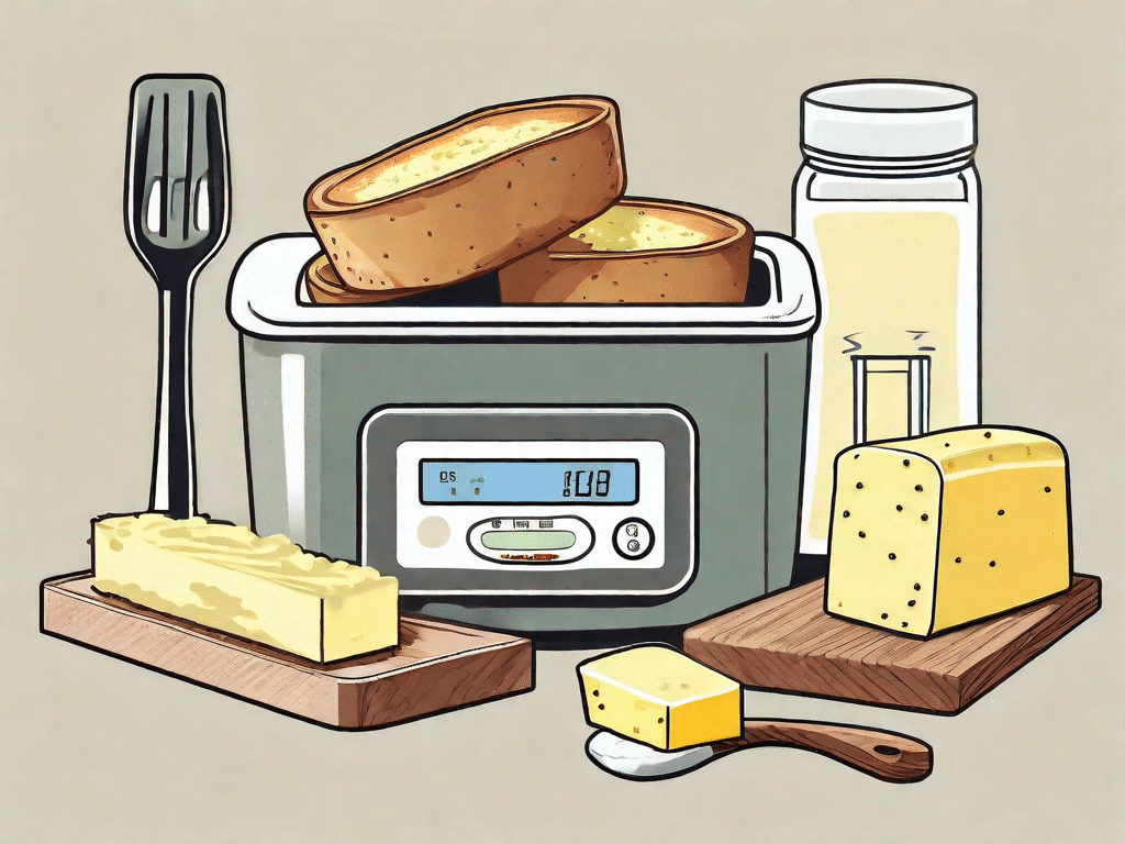 A balanced scale with a stick of butter on one side and a tub of margarine on the other