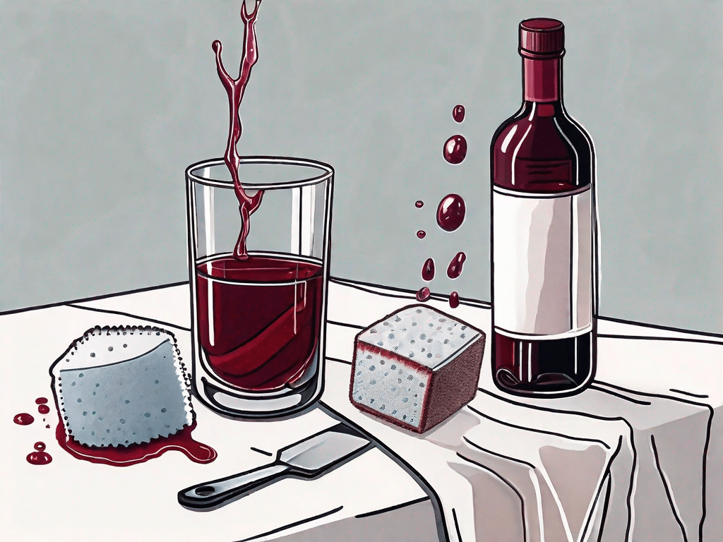 A glass of red wine tipped over on a white tablecloth