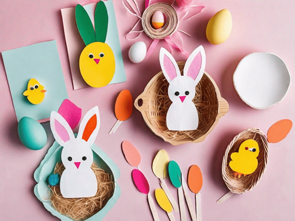 A variety of easter crafts such as painted eggs