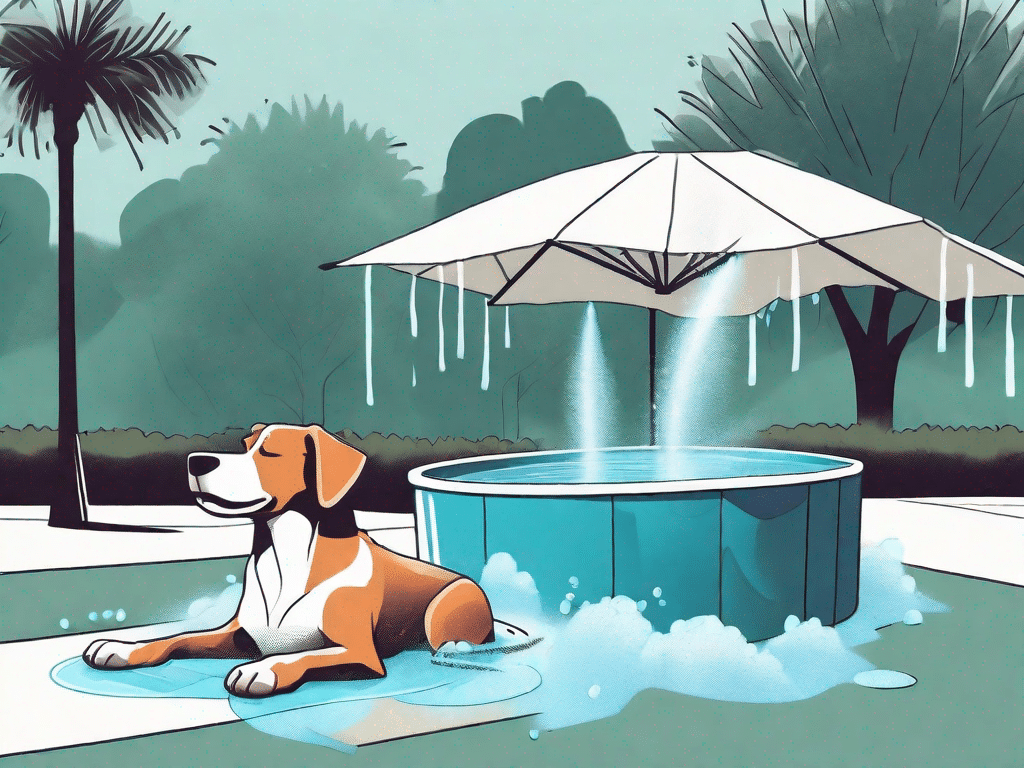 A dog happily lounging in a kiddie pool filled with ice cubes