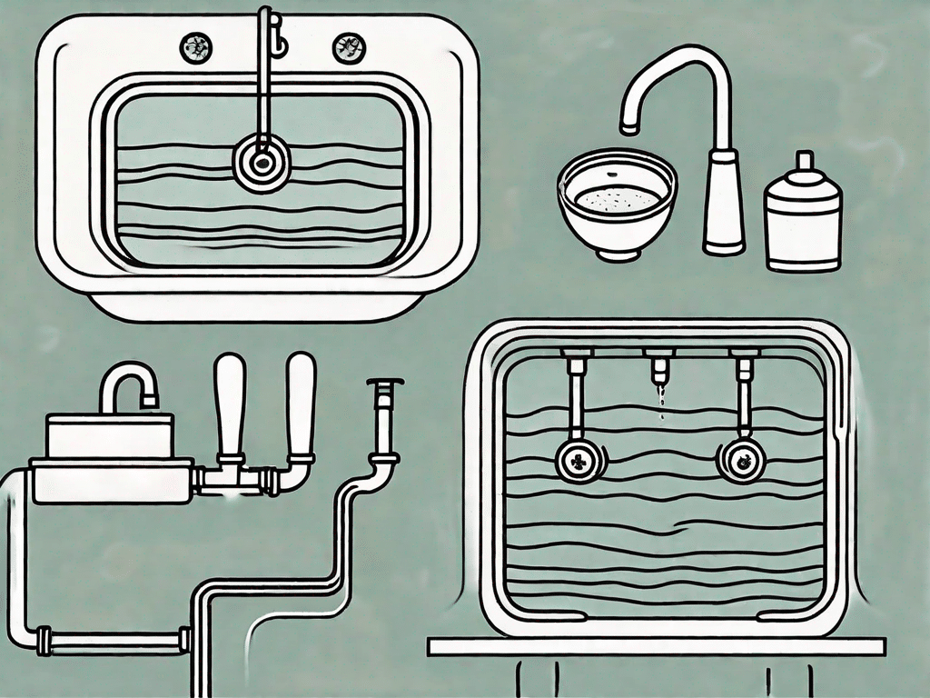 A kitchen sink with visible pipes underneath