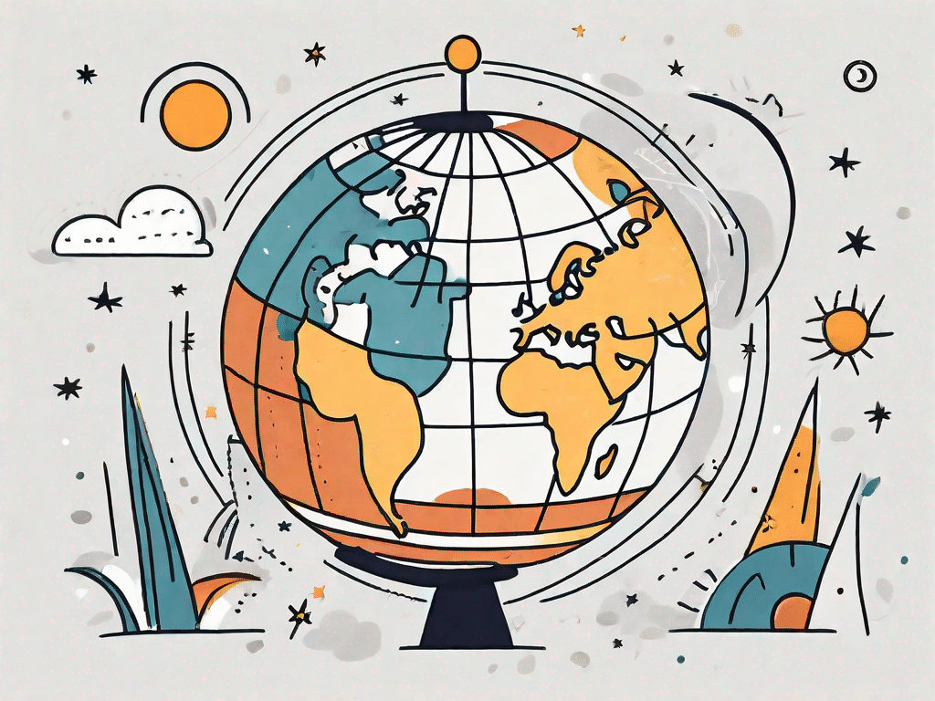 A globe with cartoonish landmarks