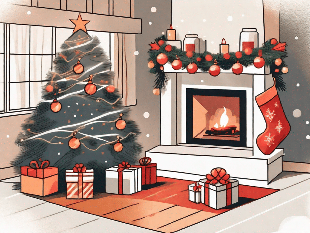 A festive christmas scene with an array of holiday elements such as a decorated christmas tree