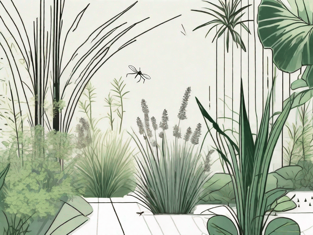 A lush garden scene featuring various plants