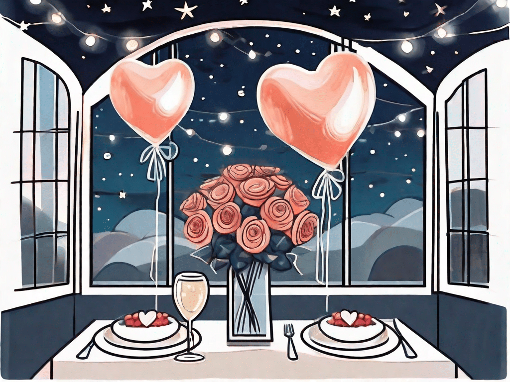 A romantic setting with a candlelit dinner table