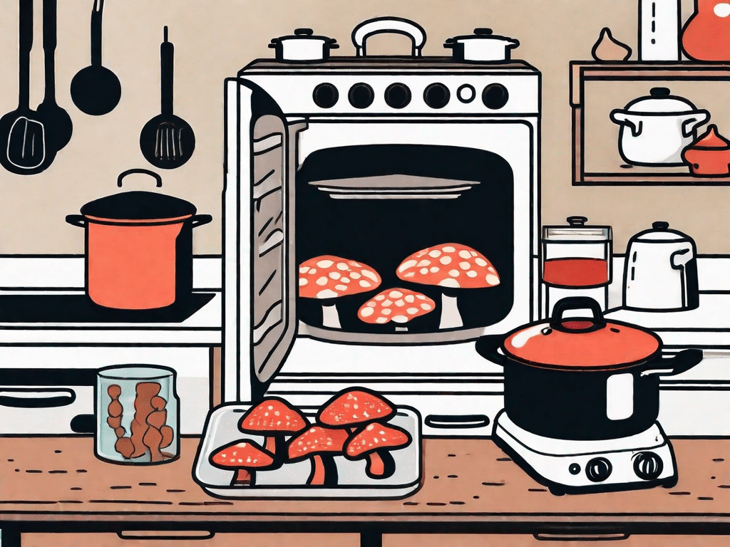 A kitchen scene with a pan on the stove reheating mushrooms