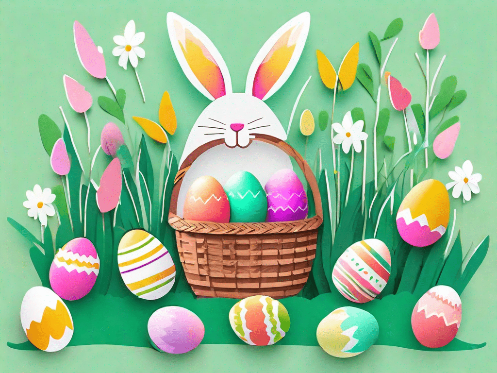 A vibrant easter scene with colorful eggs hidden in grass