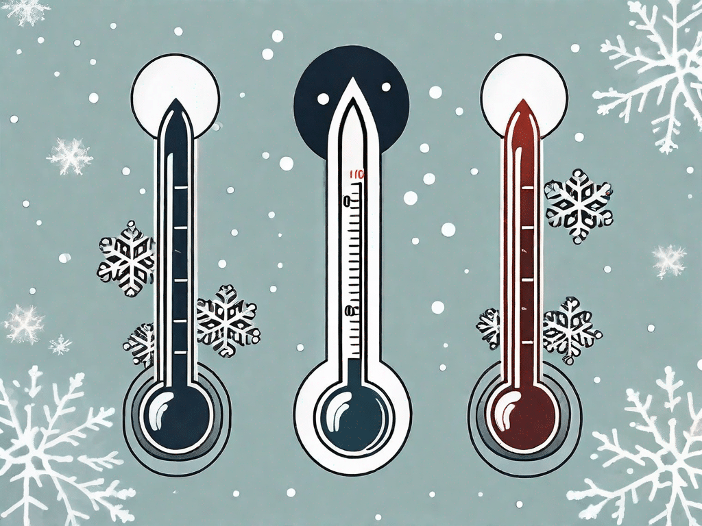 A thermometer showing a lower temperature next to a feminine symbol and a higher temperature next to a masculine symbol