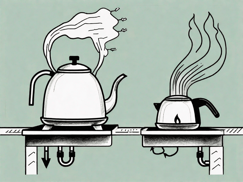 A kettle on a stove with steam coming out of it